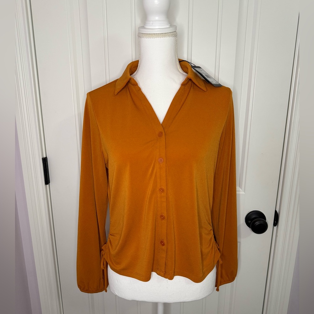 NWT Adrianna Papell Women's Button-Up Top - Amber / Gold